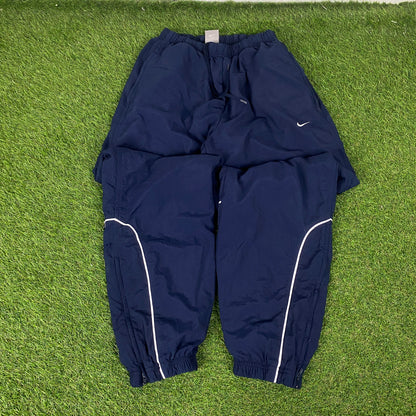 00s Nike Piping Windbreaker Jacket + Joggers Set Blue Small