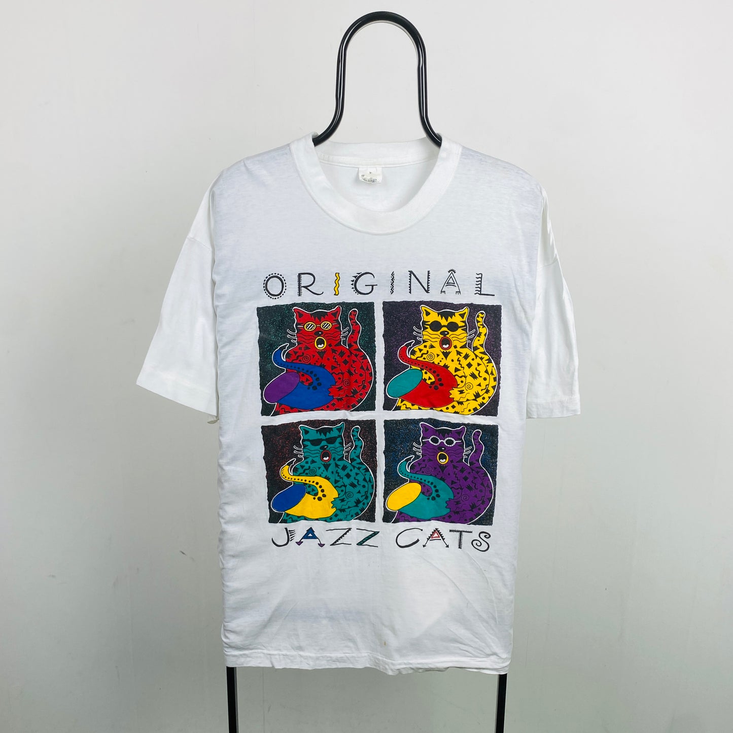 Retro 90s Jazz Cat T-Shirt White XL