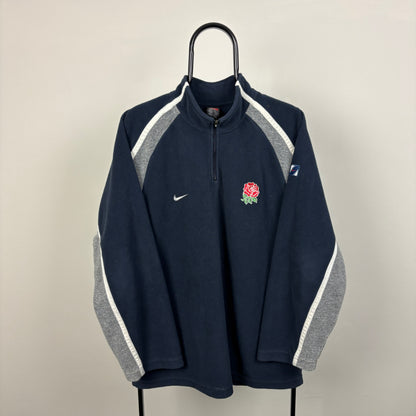 00s Nike England Rugby 1/4 Zip Fleece Sweatshirt Blue Medium