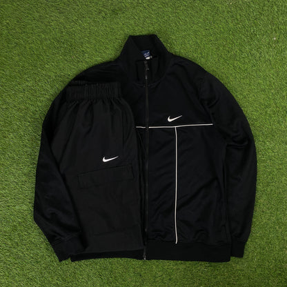 00s Nike Piping Windbreaker Tracksuit Set Jacket + Joggers Black XL