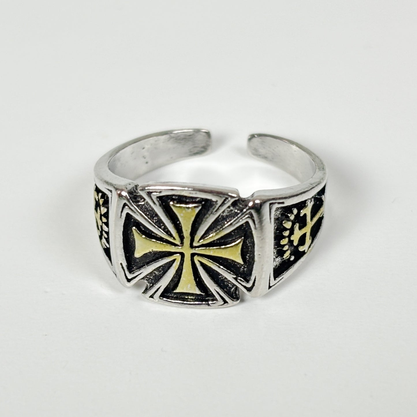 Adjustable Gothic Cross Ring Silver