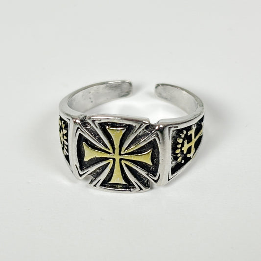 Adjustable Gothic Cross Ring Silver