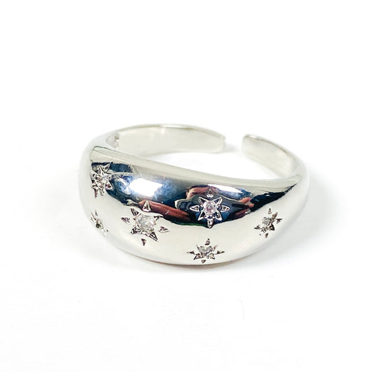 Adjustable Engraved Constellation Dome Ring .925 Silver
