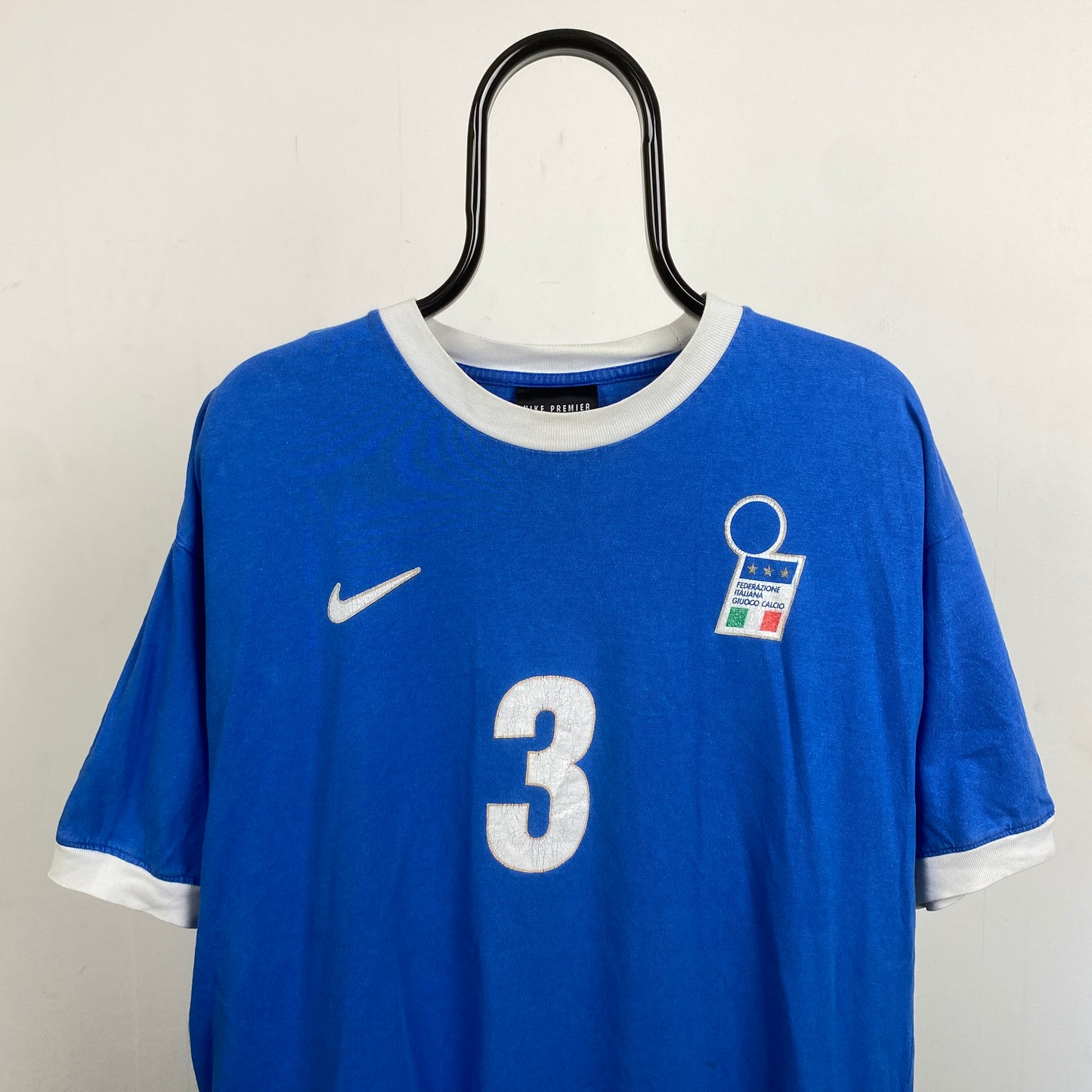 90s Nike Italy Maldini T-Shirt Blue Large