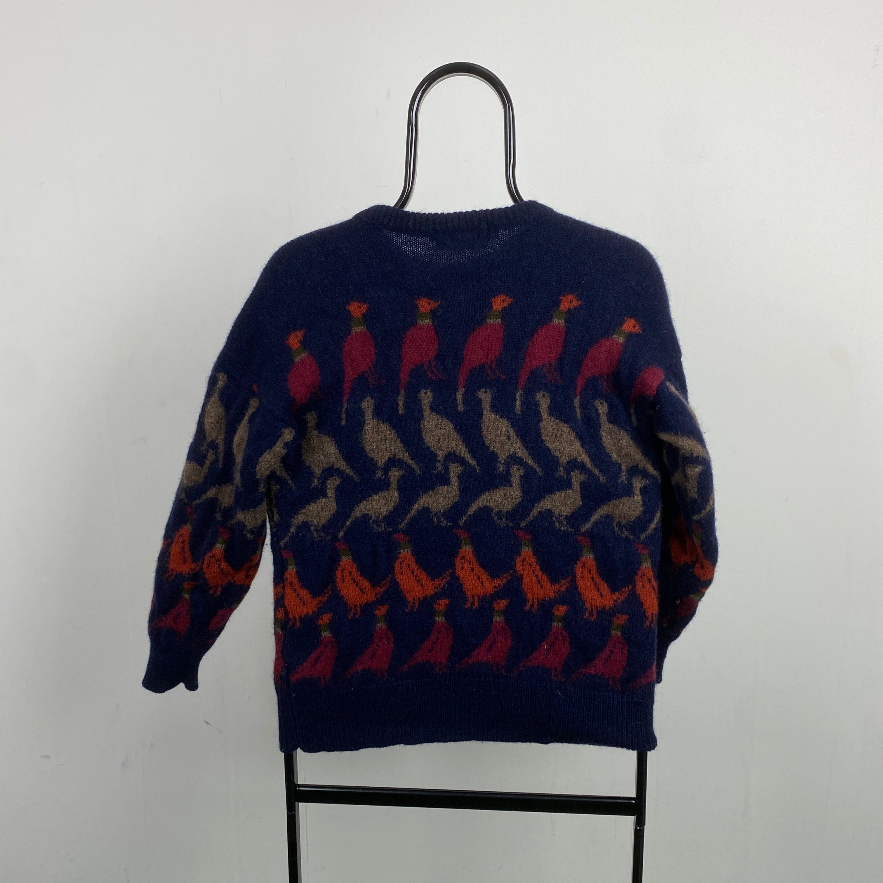 Retro Tulchan Pheasant Knit Sweatshirt Blue Medium