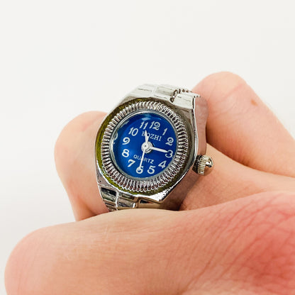 Retro Adjustable Watch Ring Silver White Blue