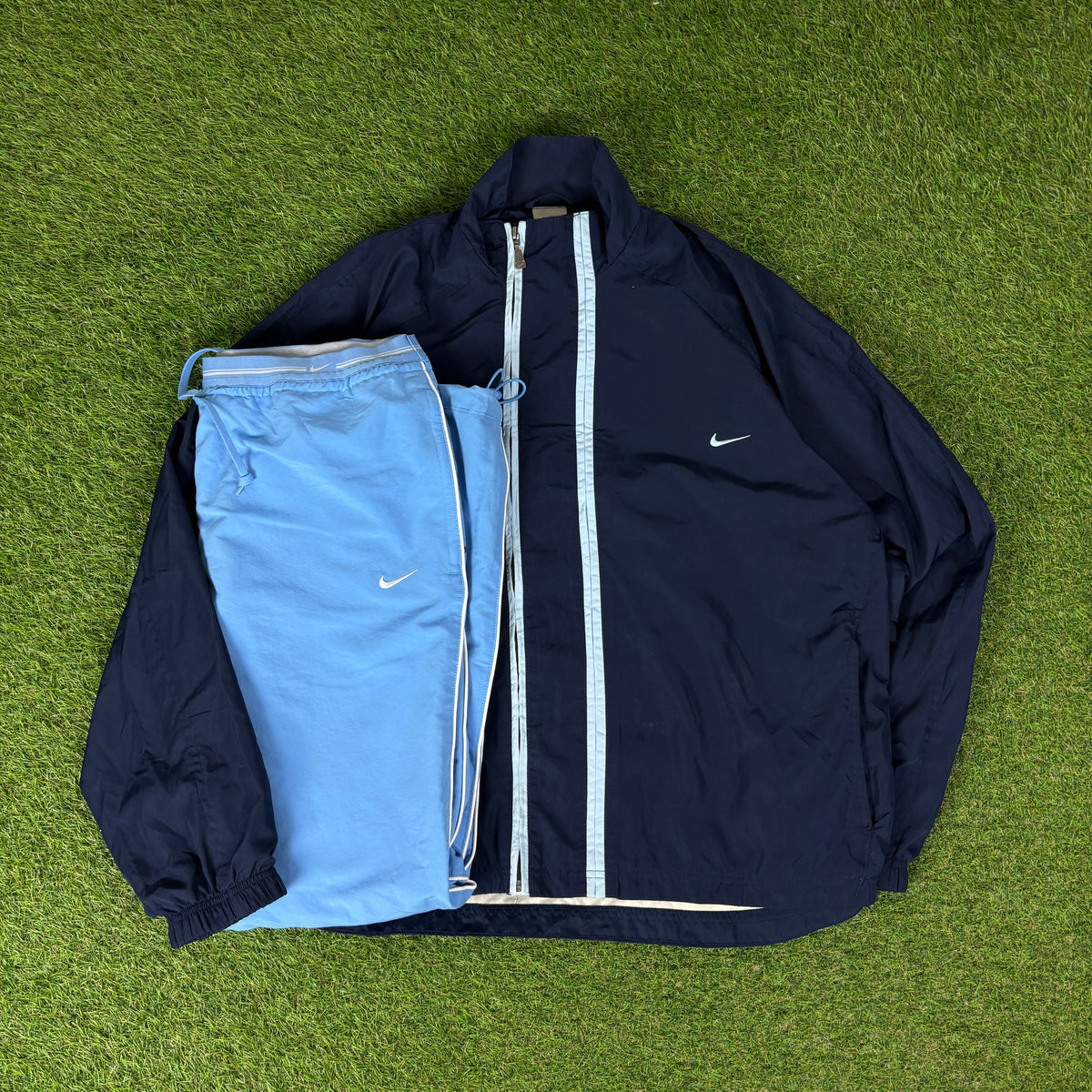 00s Nike Piping Tracksuit Jacket + Joggers Set Blue Large