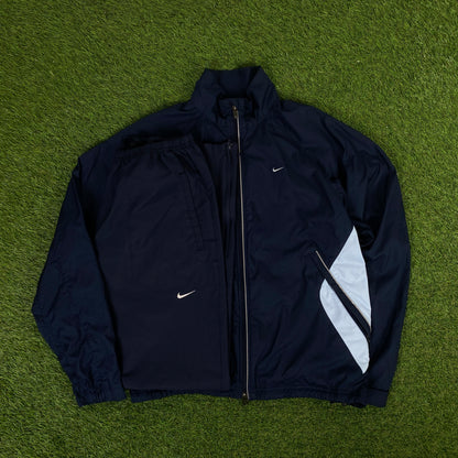 00s Nike Piping Windbreaker Jacket + Joggers Set Blue Medium