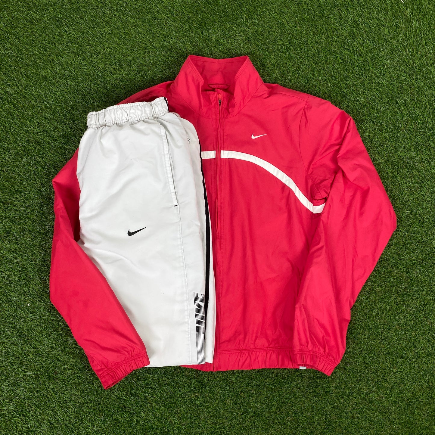 00s Nike Piping Windbreaker Jacket + Joggers Set Pink Medium