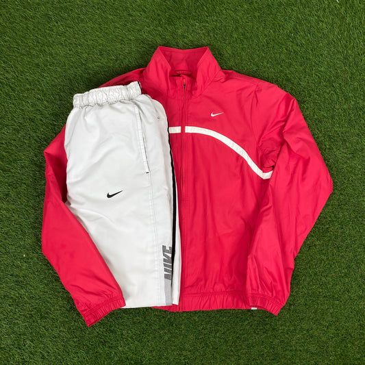 00s Nike Piping Windbreaker Jacket + Joggers Set Pink Medium