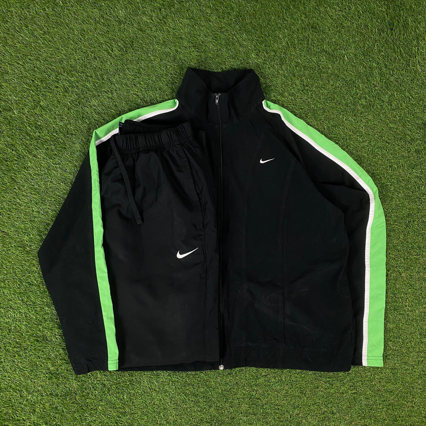 00s Nike Piping Tracksuit Jacket + Joggers Set Black Large