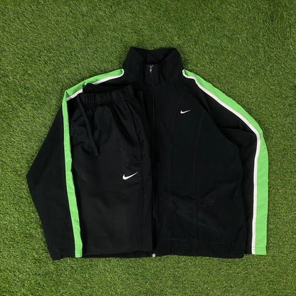 00s Nike Piping Tracksuit Jacket + Joggers Set Black Large