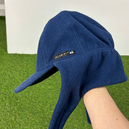 90s Nike Fleece Ear Flap Beanie Hat Blue