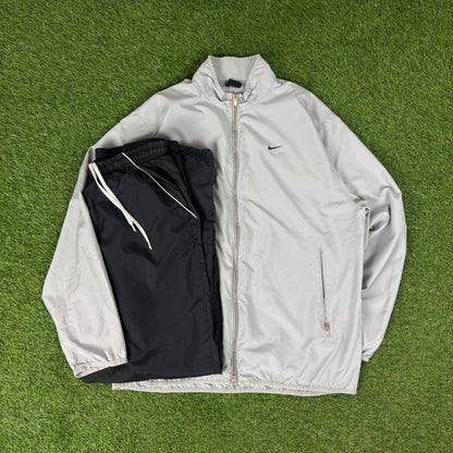 00s Nike Piping Windbreaker Jacket + Joggers Set Grey Large