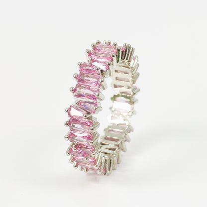 Vintage Cut Gemstone Band Ring Silver