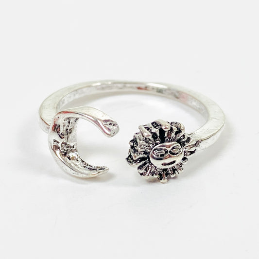 Retro Adjustable Sun & Moon Ring Silver