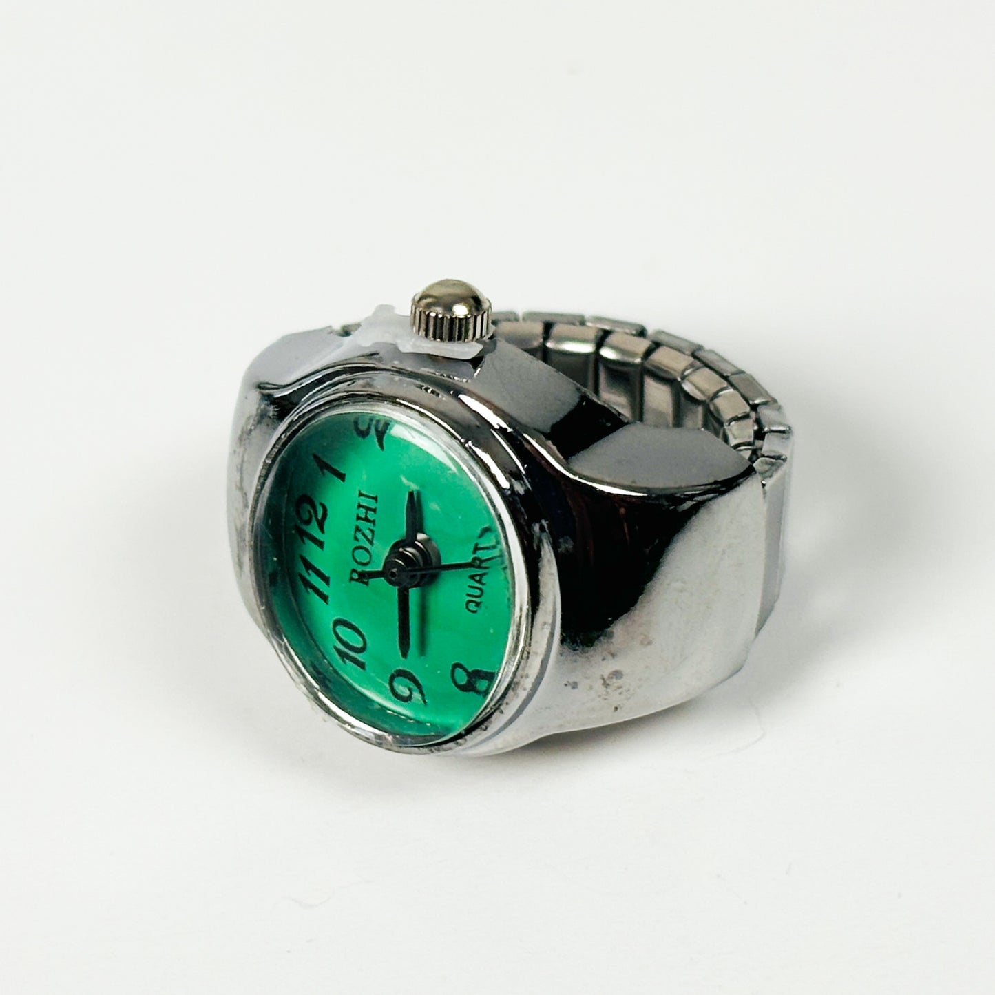Vintage Watch Ring Oval Green Adjustable