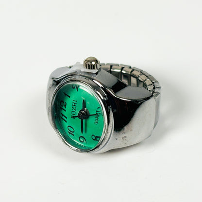 Vintage Watch Ring Oval Green Adjustable