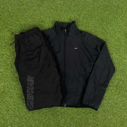 90s Nike Air Max Piping Windbreaker Jacket + Joggers Set Black Small