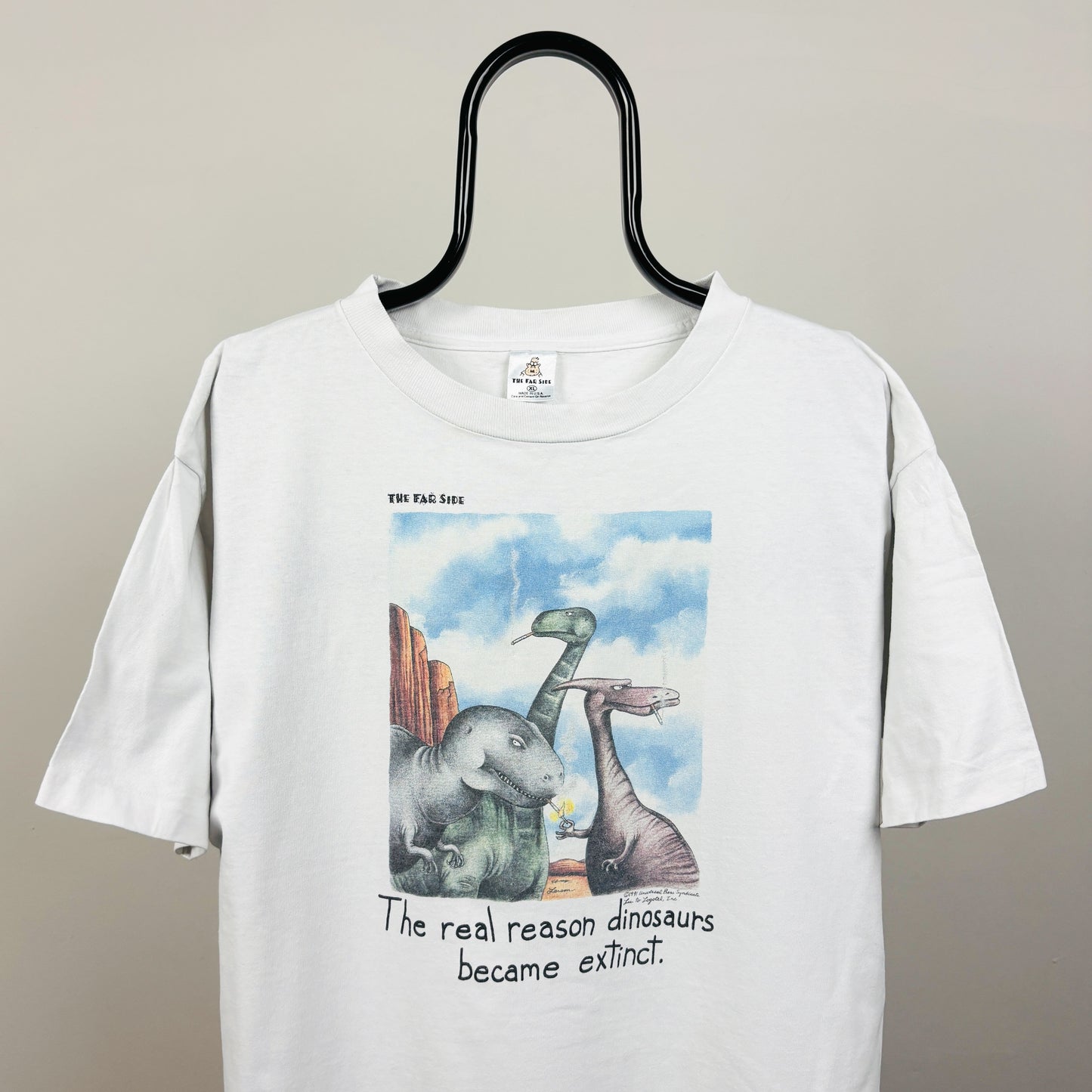 90s The Far Side Dinosaur T-Shirt White XL