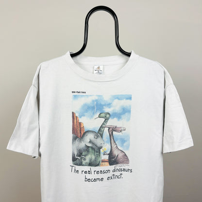 90s The Far Side Dinosaur T-Shirt White XL