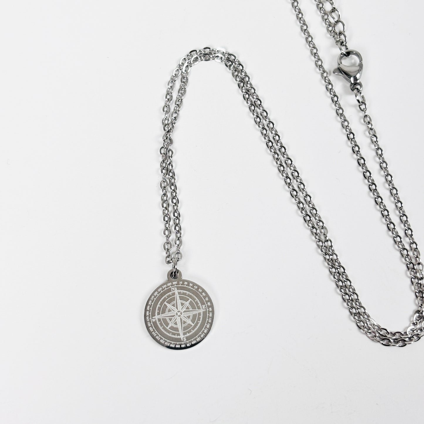 Mini Compass Necklace Chain Silver