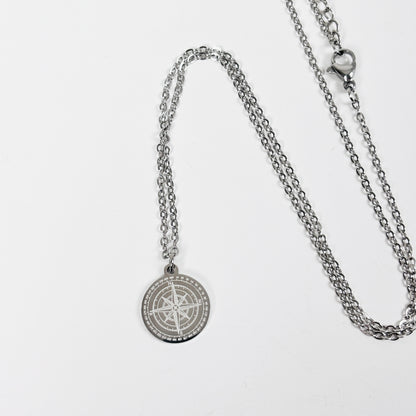 Mini Compass Necklace Chain Silver