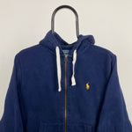 Retro Polo Ralph Lauren Zip Hoodie Blue Small
