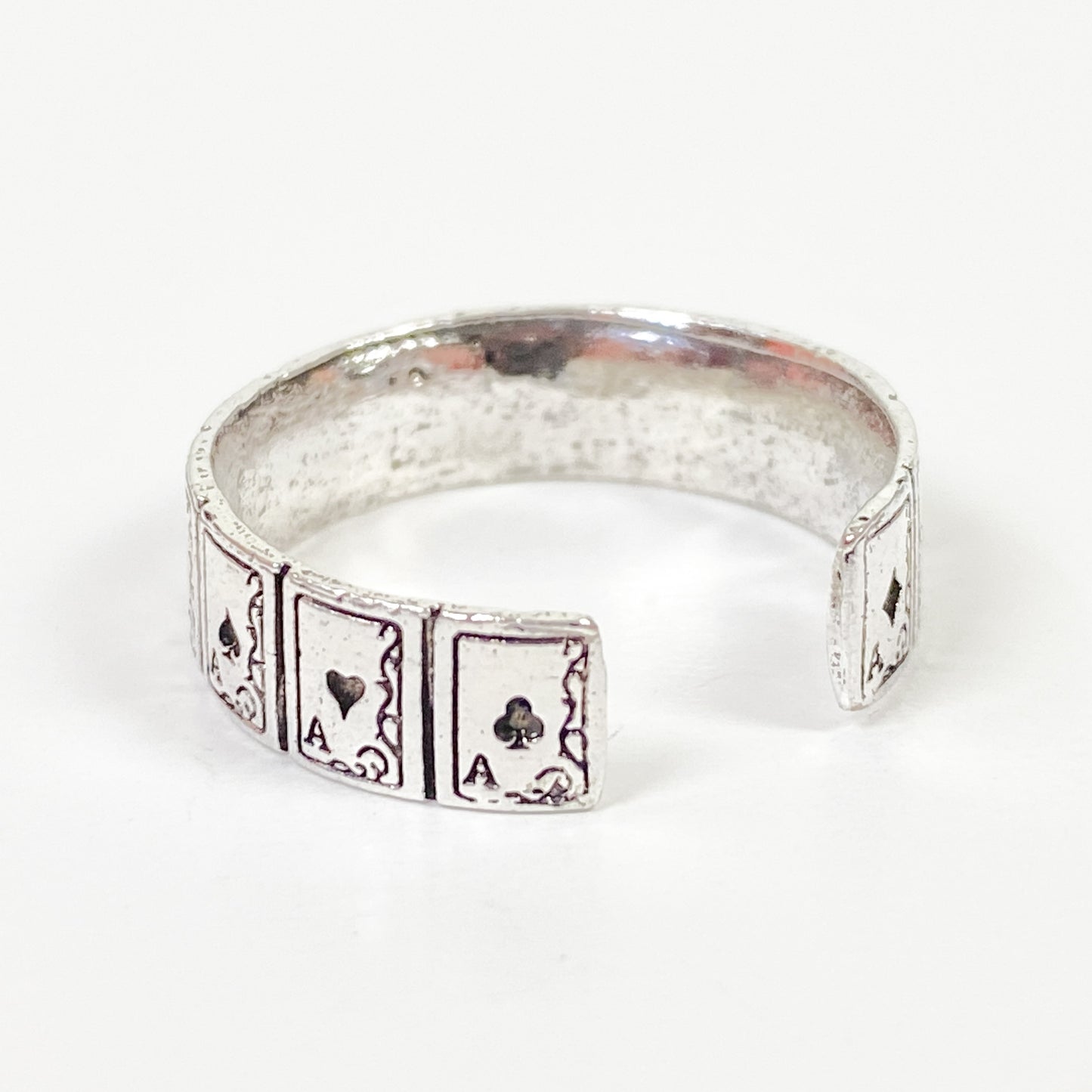 Vintage Retro Adjustable Playing Card Ring Silver