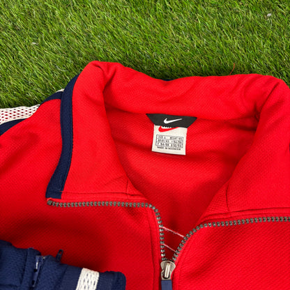 90s Nike Nylon Tracksuit Jacket + Joggers Set Red Large
