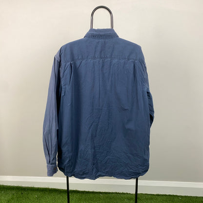 00s Carhartt Button Down Work Wear T-Shirt Blue XL