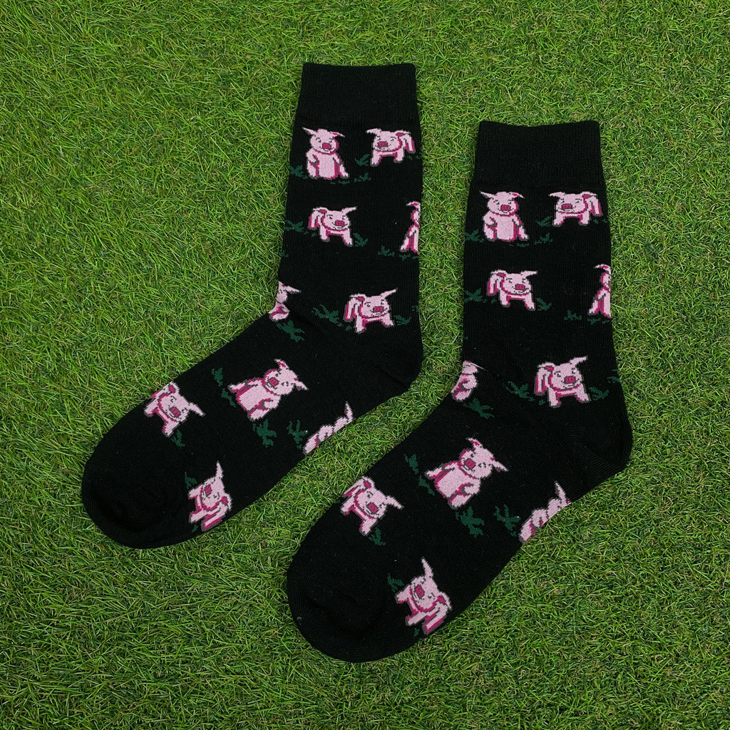 Retro Pig Socks Black UK12-8
