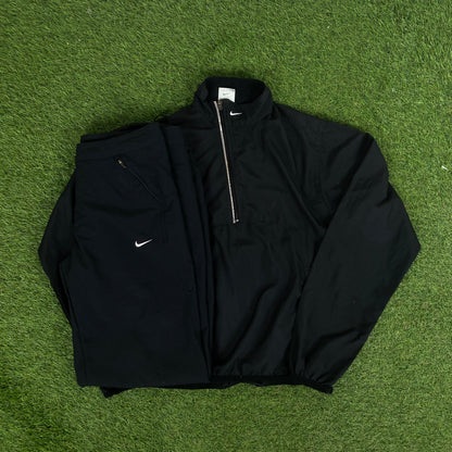 00s Nike Asymetrical Zip Windbreaker Jacket + Joggers Set Black Small