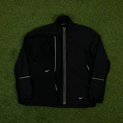 00s Nike Piping Windbreaker Jacket + Joggers Set Black Medium