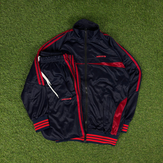 90s Adidas Nylon Windbreaker Jacket + Joggers Set Blue Medium