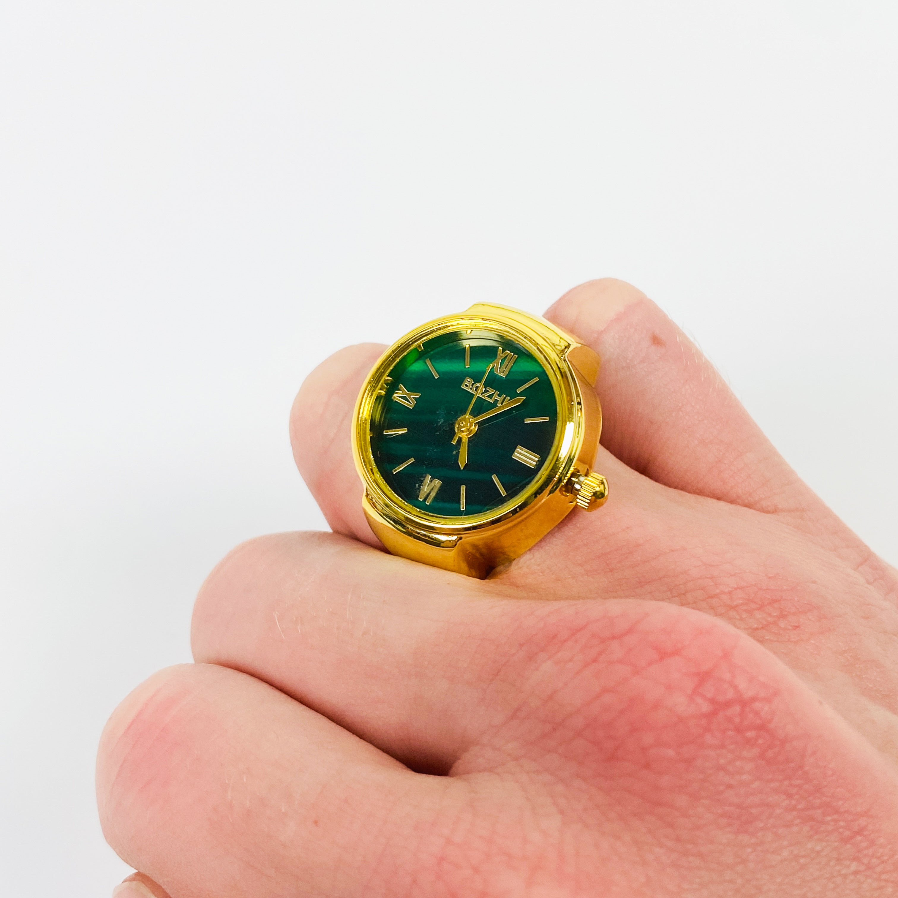 Retro Adjustable Watch Ring Gold Green