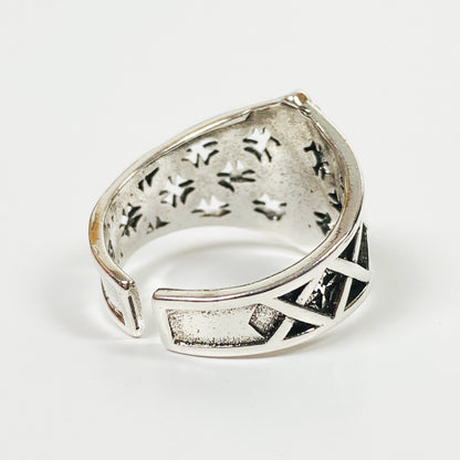 Retro Adjustable Antique Crest Ring Silver