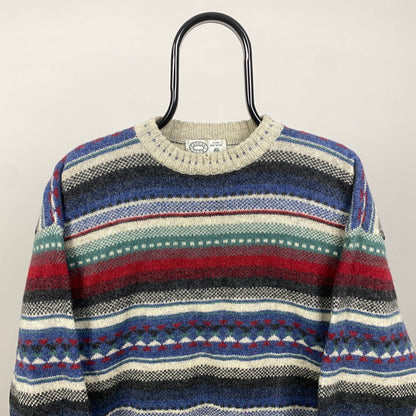 90s Casual Club Striped Wool Sweatshirt Blue Large