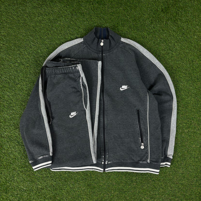 00s Nike Cotton Tracksuit Jacket + Joggers Set Grey Large
