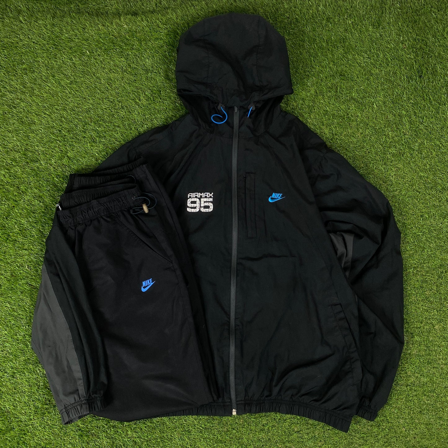 00s Nike Air Max 95 Windbreaker Tracksuit Set Jacket + Joggers Black XL