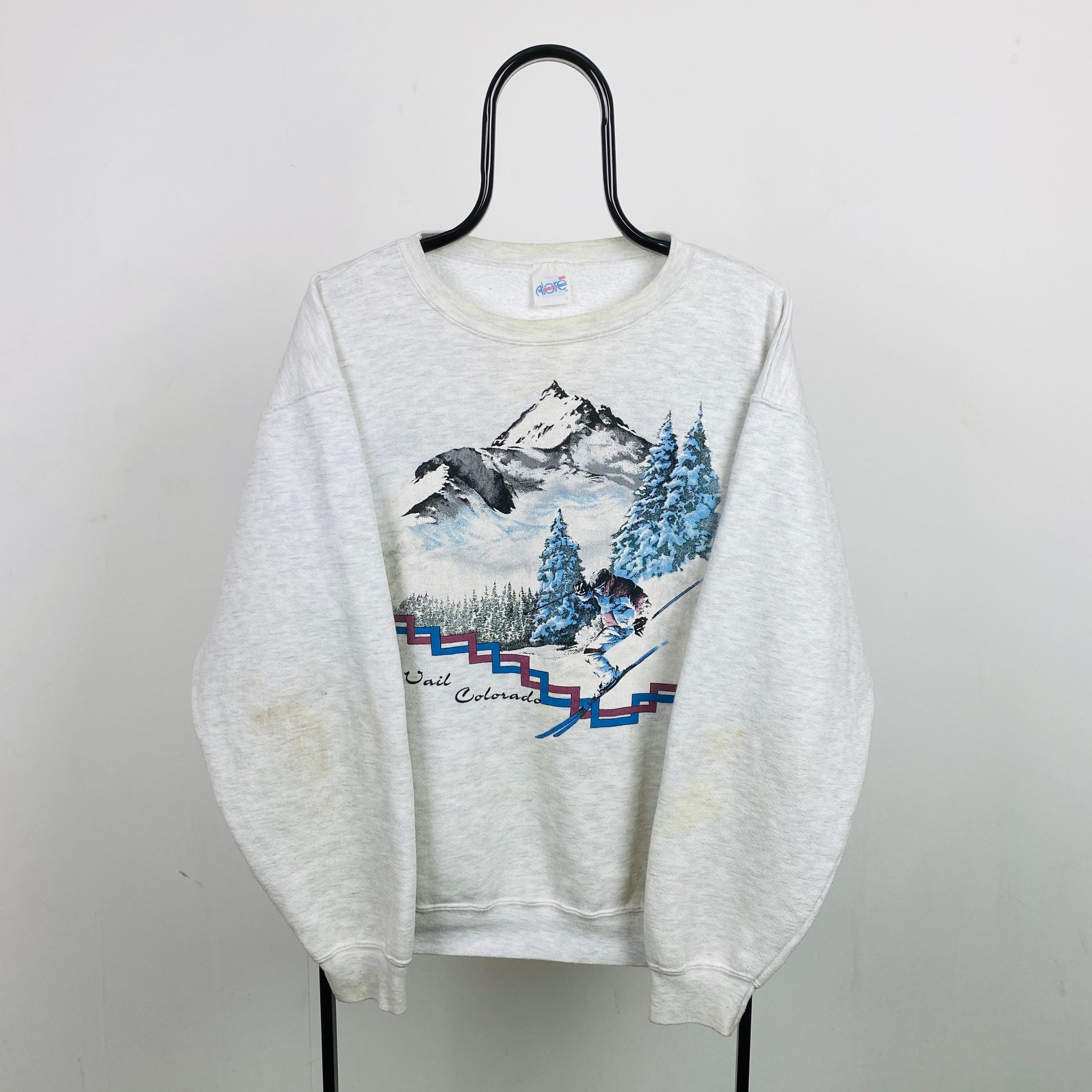 Retro 90s Ski Sweatshirt Grey Large