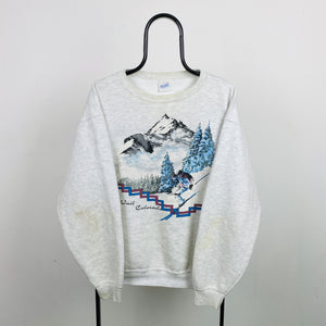 Retro 90s Ski Sweatshirt Grey Large