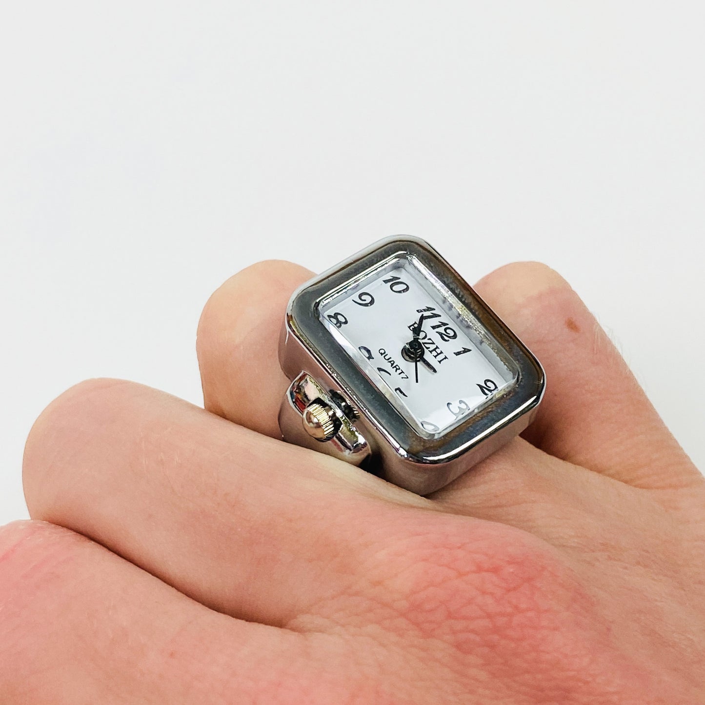 Retro Adjustable Watch Ring Silver White