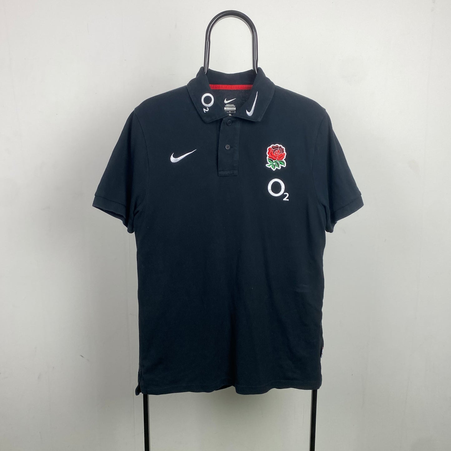 00s Nike England Rugby Polo Shirt T-Shirt Black Medium