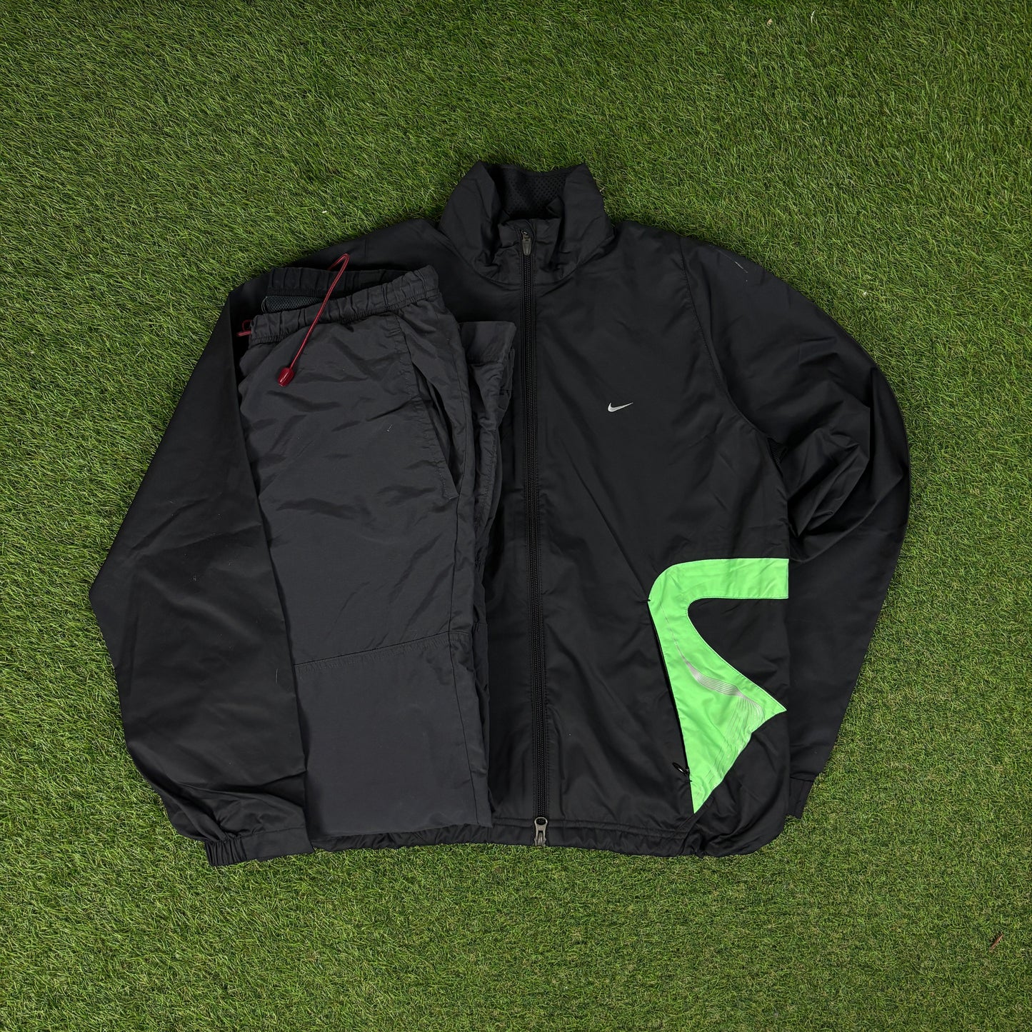 00s Nike Reflective Windbreaker Jacket + Joggers Set Black Medium
