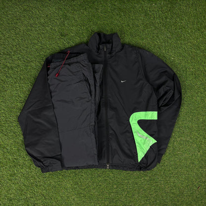 00s Nike Reflective Windbreaker Jacket + Joggers Set Black Medium