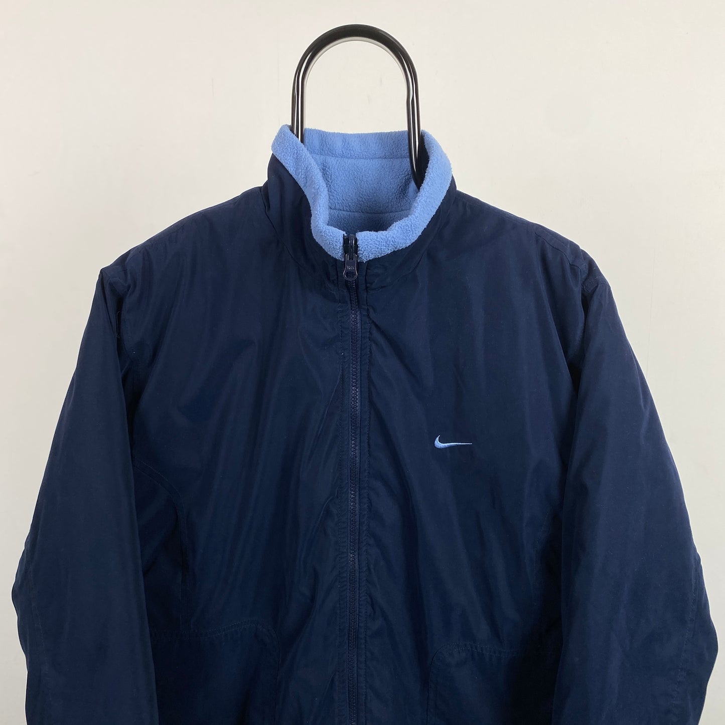 90s Nike Reversible Fleece Coat Jacket Blue Large