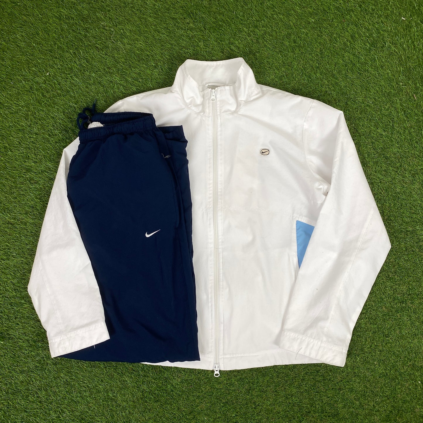 00s Nike Piping Tracksuit Jacket + Joggers Set White Large