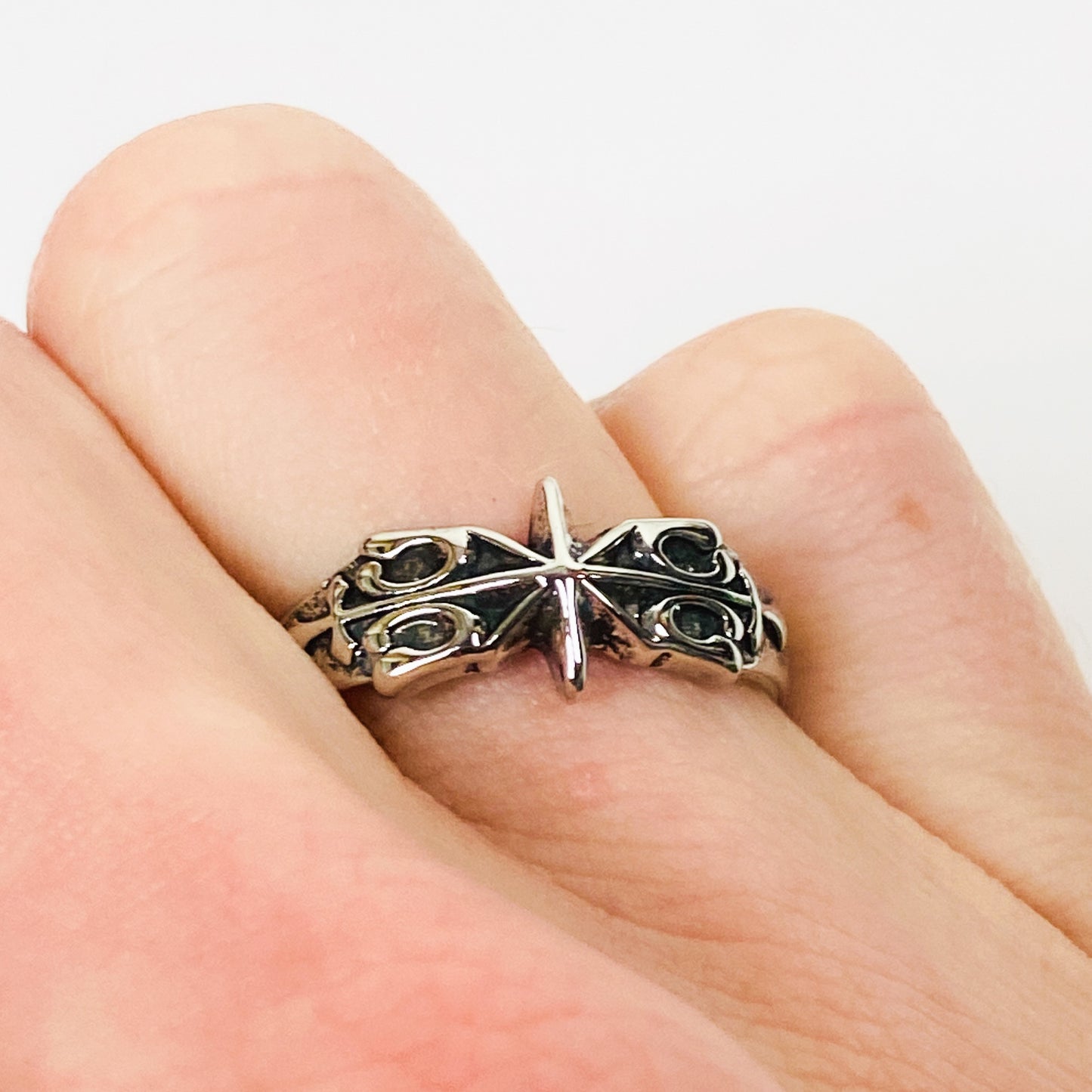 Retro Adjustable Antique Star Ring Silver