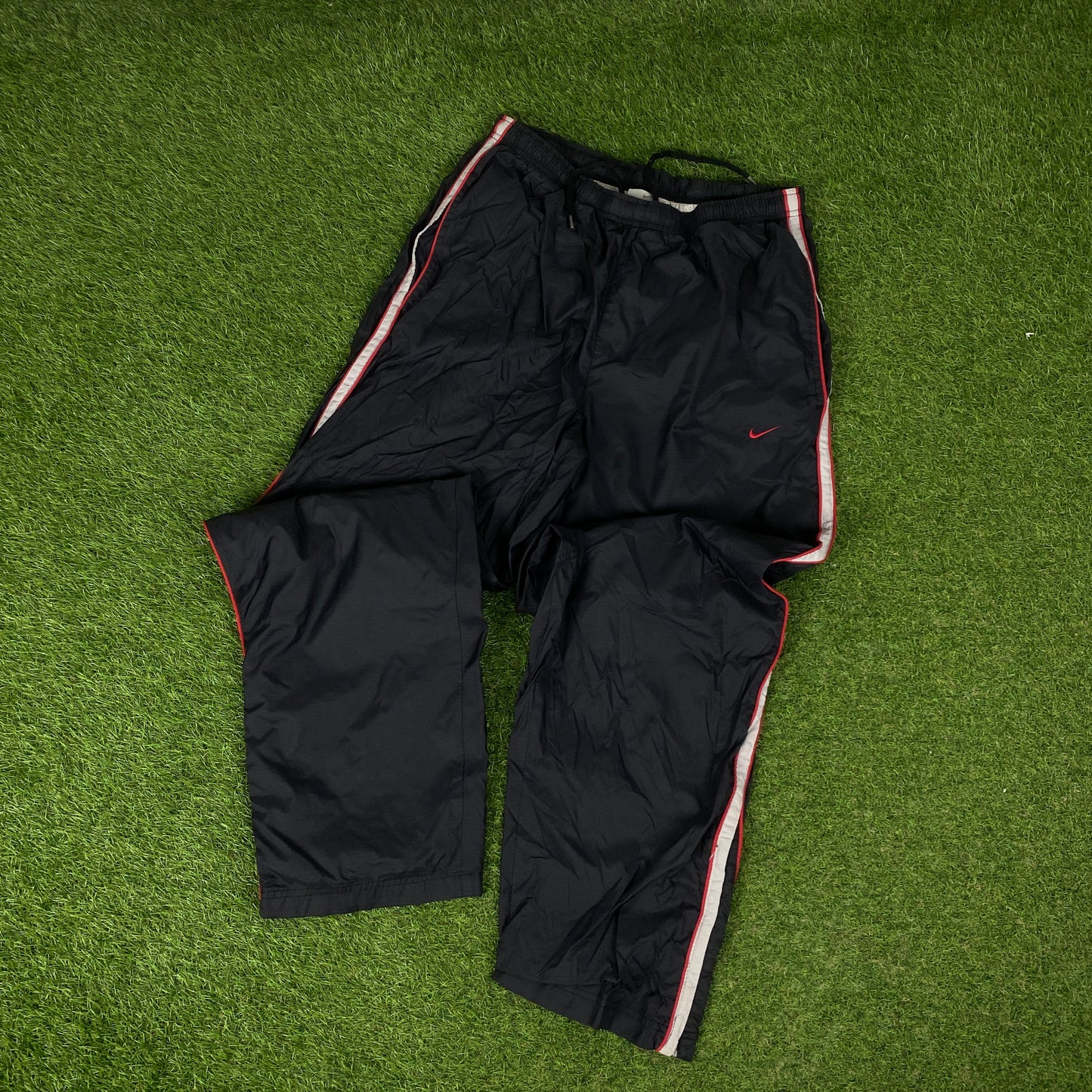 00s Nike Piping Windbreaker Tracksuit Set Jacket + Joggers Black XL